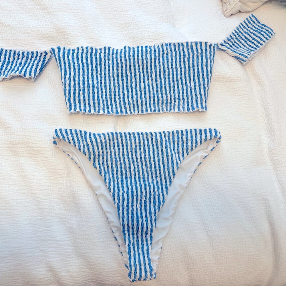 Tularosa blue and white striped bikini